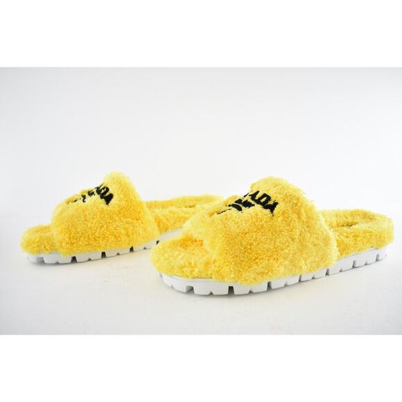 Prada Yellow Terry Cloth Black Logo Slide Sandal Rubber Sole Flip Flop Flat 38 - Picture 10 of 12